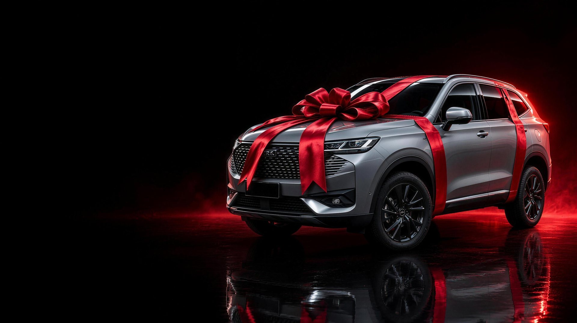 Haval H6 cinza com laço vermelho de entrega